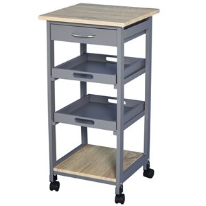 HomCom Grey Wood Base with Southern Yellow Pine Wood Top Kitchen Cart - 14.57-in x 14.57-in x 29.92-in