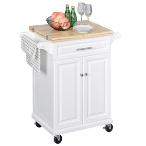 HomCom White Wood Base with Southern Yellow Pine Wood Top Kitchen Cart - 17.99-in x 47.09-in x 35.91-in
