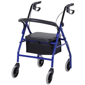 HomCom Blue Padded Foldable 2-in-1 Rollator with Storage Bag
