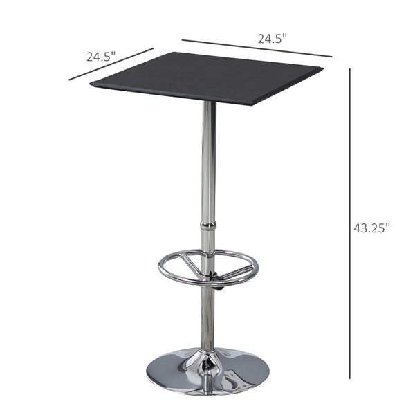 Homcom Modern Square Faux Leather Bar Table with Adjustable Footrest