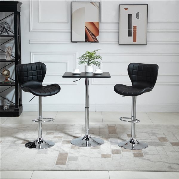 HomCom Black Faux Leather Swivel Bar Stools with Adjustable Height - Set of 2