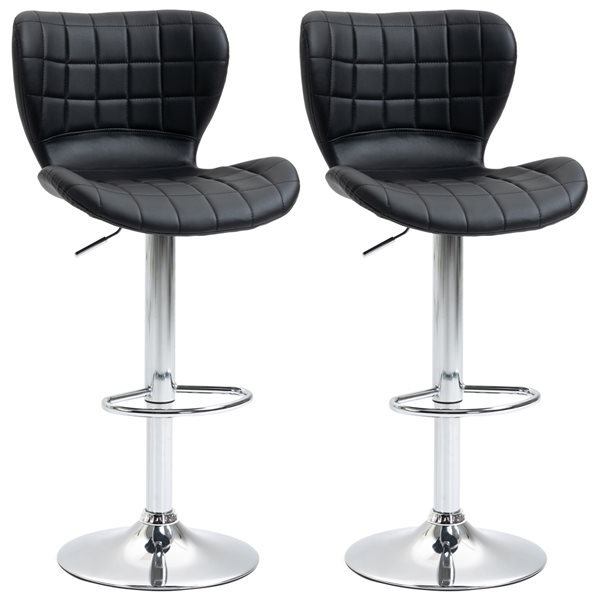 HomCom Black Faux Leather Swivel Bar Stools with Adjustable Height - Set of 2