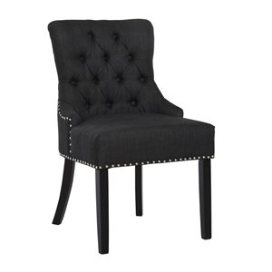 HomCom Dark Grey Contemporary Linen Upholstered Side Chair with Wood Frame