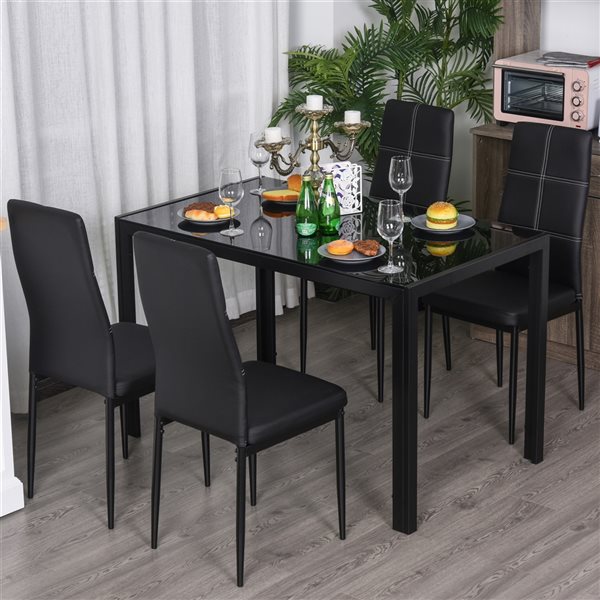 HomCom Black Dining Room Set with Rectangular Table