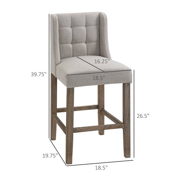 HOMCOM Beige Modern Tufted Bar Stools with Footrest - Set of 2