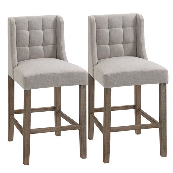 HomCom Beige Modern Tufted Bar Stools with Footrest Set of 2 835