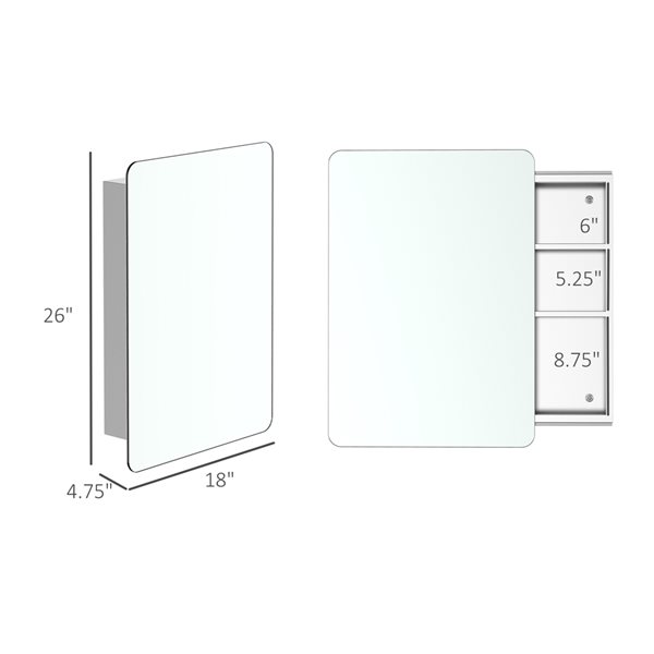 kleankin 18.11-in W x 25.98-in H x 4.72-in D Silver Bathroom Wall Cabinet