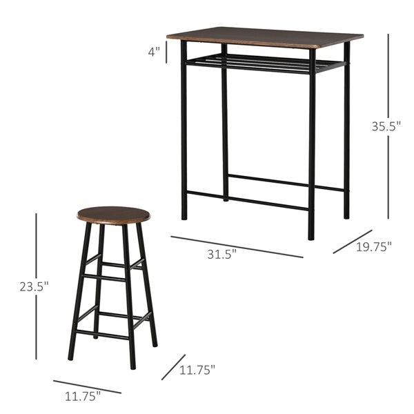 HomCom Black/Oak Brown Dining Room Set with Rectangular Table