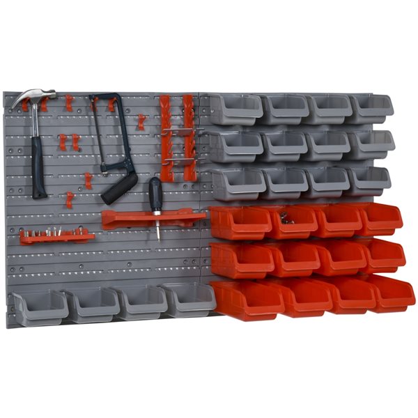 DURHAND 44-Piece Grey/Red Plastic Wall Mount Tool Organizer
