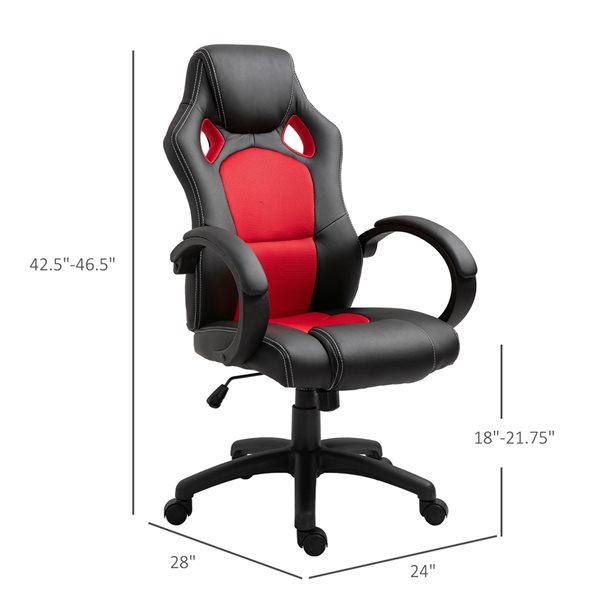 HomCom Red and Black Contemporary Adjustable Height Swivel Gaming Chair