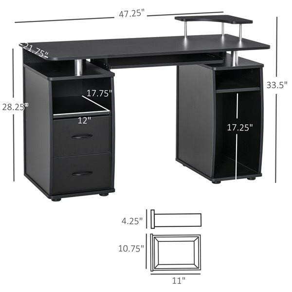 HomCom 47.24-in Modern/Contemporary Black Computer Desk