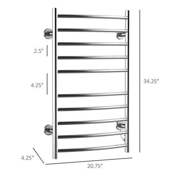 HOMCOM Silver 10-Bar Plug-In Wall Mount Towel Warmer