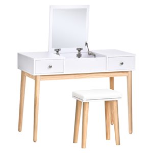 HomCom 39.25-in White/Brown Wood Makeup Vanity