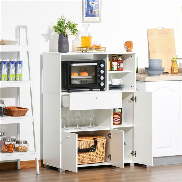 HomCom 35.43-in W Composite Wood Freestanding Kitchen Storage Cabinet with Microwave Shelf