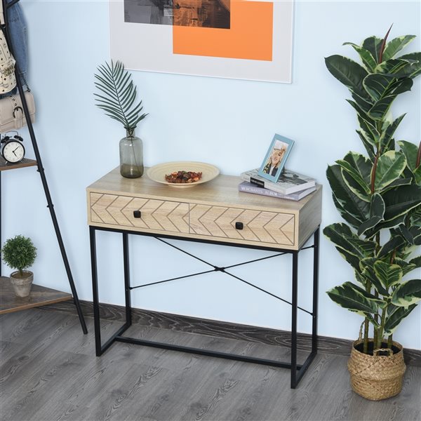 HomCom Metal Modern Console Table with 2 Drawers