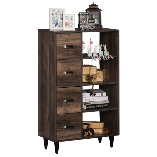HomCom Brown 42 1/4-in x 28 1/4-in 4-Drawer 2-in-1 Dresser with Leather Handles