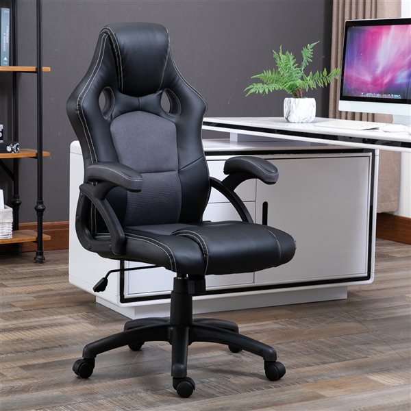 Vinsetto Modern Grey and Black Faux Leather Gaming Chair