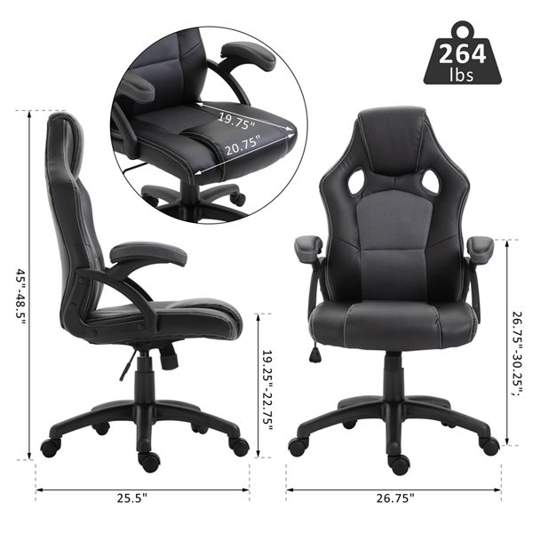 Vinsetto Modern Grey and Black Faux Leather Gaming Chair