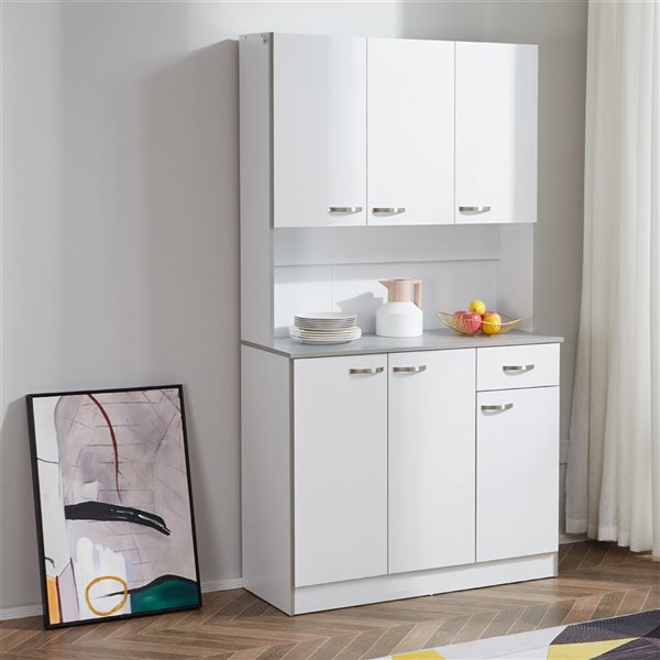 HomCom 39.76-in W Composite Wood White Freestanding Kitchen Storage Cabinet