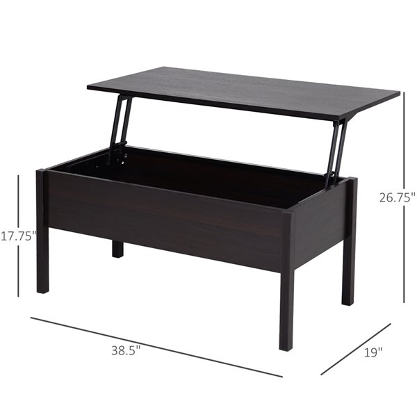 Table basse en composite brun foncé par HomCom avec plateau relevable