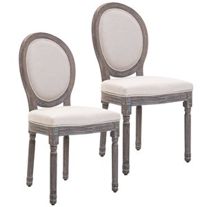 HomCom Ivory Contemporary Linen Upholstered Side Chair with Wood Frame - Set of 2
