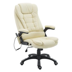 HomCom Beige Contemporary Adjustable Height Swivel Ergonomic Office Chair with Massage Feature