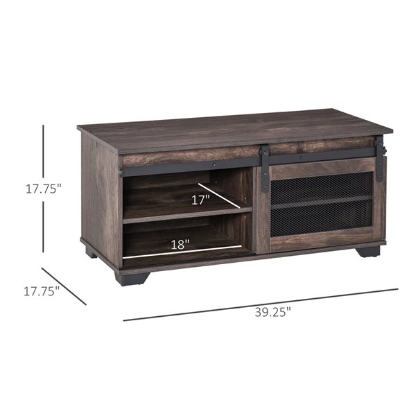 HOMCOM Brown Composite Coffee Table with Sliding Barn Door