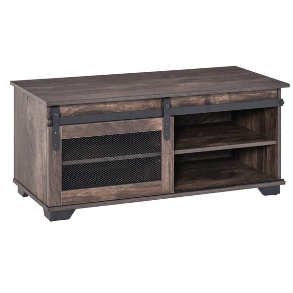 HOMCOM Brown Composite Coffee Table with Sliding Barn Door