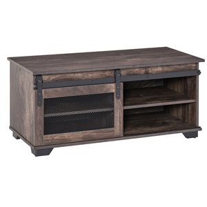 HomCom Brown Composite Coffee Table with Sliding Barn Door