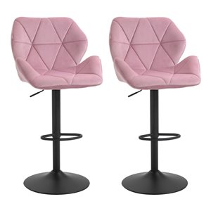 Homcom Pink Upholstered Bar Stools with Adjustable Height - Set of 2