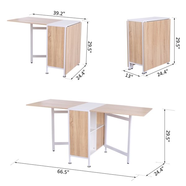 HomCom Rectangular Wood 4-Shelf Drop-Leaf Table with Non-Slip Pads