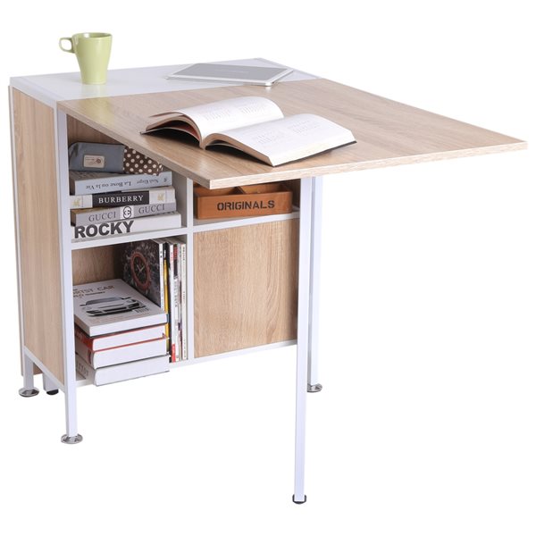 HomCom Rectangular Wood 4-Shelf Drop-Leaf Table with Non-Slip Pads