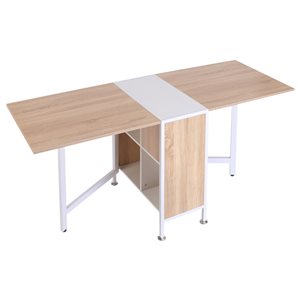 HomCom Rectangular Wood 4-Shelf Drop-Leaf Table with Non-Slip Pads