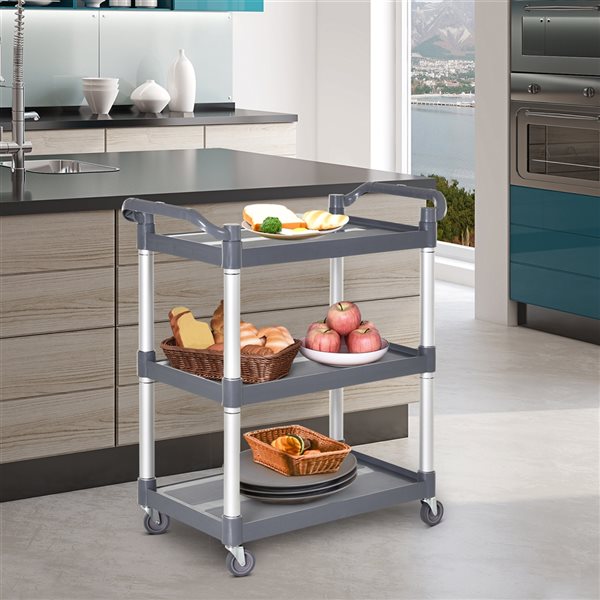 HomCom Grey Metal Base with Plastic Top Kitchen Cart - 17.25-in x 34.75-in x 36.5-in