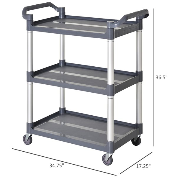 HomCom Grey Metal Base with Plastic Top Kitchen Cart - 17.25-in x 34.75-in x 36.5-in