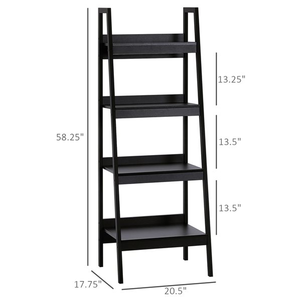 Homcom Black Metal 4 Shelf Ladder, Black Steel Ladder Bookcase
