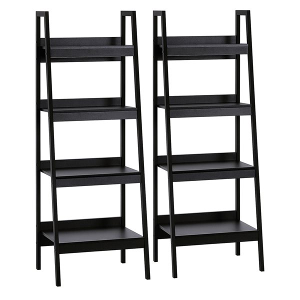 Homcom Black Metal 4 Shelf Ladder, Walker Edison 4 Shelf Ladder Bookcase Black