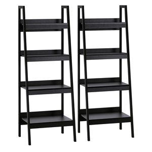 HomCom Black Metal 4-Shelf Ladder Bookcase - Set of 2