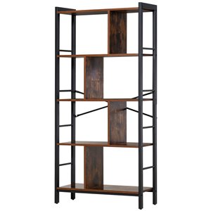 HomCom Brown Metal 4-Shelf Standard Bookcase