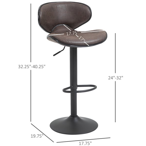 HomCom Dark Brown Faux Leather Swivel Bar Stools with Adjustable Height - Set of 2