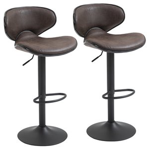 Tabourets de bar pivotants brun foncé HomCom en similicuir avec hauteur ajustable, ensemble de 2