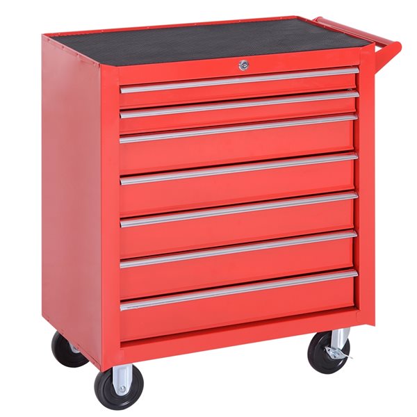 HomCom 29 1/2-in x 27 1/4-in Red 7-Drawer Tool Cabinet with Wheels