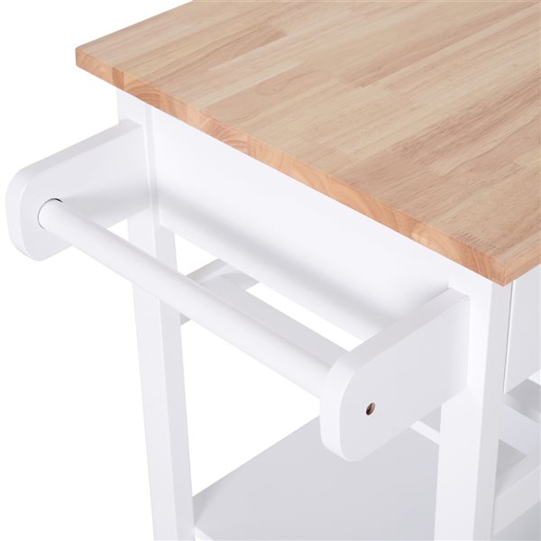 Chariot de cuisine HomCom avec base en bois blanc et dessus en bois d'hévéa de 17,72 po x 41,34 po x 35,04 po