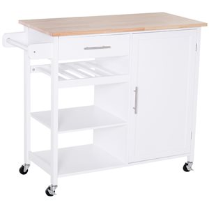 HomCom White Wood Base with Rubberwood Top Kitchen Cart - 17.72-in x 41.34-in x 35.04-in