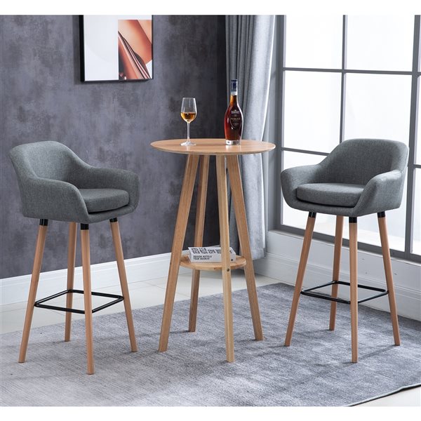 Grey Linen Classic Upholstered Bar Stools with Footrest Set of