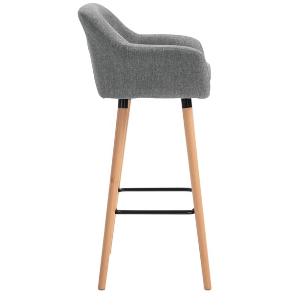 Grey Linen Classic Upholstered Bar Stools with Footrest Set of