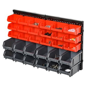 DURHAND 30-Compartment Grey/Red Plastic Wall Mount Small Parts Organizer