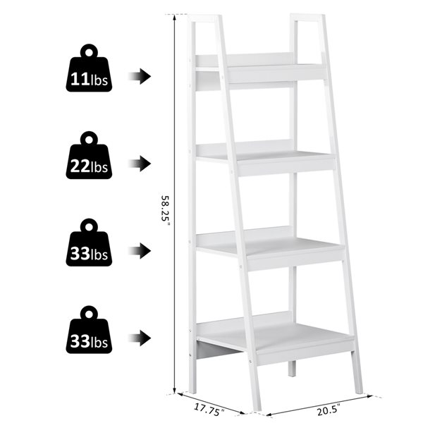 Homcom White Metal 4 Shelf Ladder, 4 Shelf Ladder Bookcase White