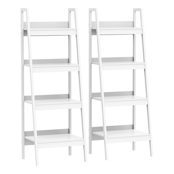 Homcom White Metal 4 Shelf Ladder, White Wood 4 Shelf Ladder Bookcase With Open Back Doors