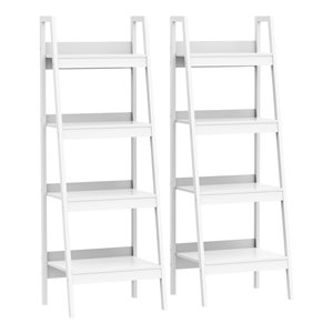 HomCom White Metal 4-Shelf Ladder Bookcase - Set of 2